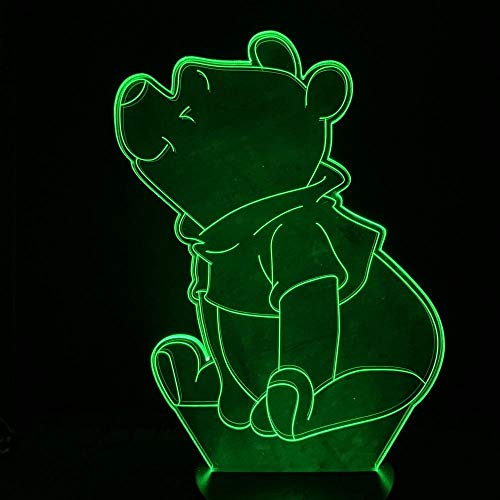3D Lámpara óptico Illusions Luz Nocturna,Winnie the Pooh LED Lámpara de Mesa Luces de Noche para Niños Decoración Tabla Lámpara de Escritorio 16Colores co Control Remoto y Cable USB