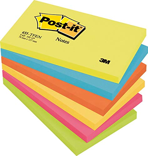 3M Post-it Pack Notas adhesivas 6 x 100 Bloc de nota , Multicolor (Colores Bangkok), Single, 127 x 76 mm