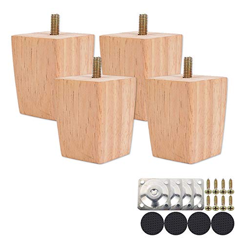 4 patas de repuesto para muebles de madera, 6 cm/10 cm/15 cm, color madera de roble para sillas y sofás, con tornillos y deslizadores de fieltro (60 mm)