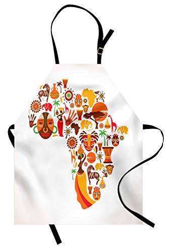 ABAKUHAUS Africano Delantal de Cocina, Mapa, Altura Ajustable Lavable Sus Colores No Destiñen, Marrón Anaranjado