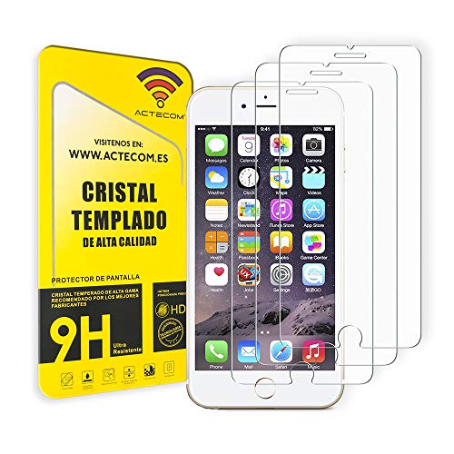ACTECOM Pack de 3 Protector de Pantalla Compatible con iPhone 6/7 / 8 / SE 2020 de 4,7" Cristal Templado CASE FRIENDLY 9H 2.5D (3 uds.)