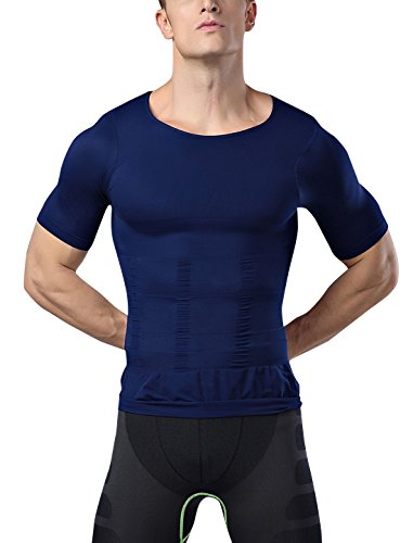 AIEOE - Camiseta Moldeadora Faja Adelgazante Abdominal Pecho para Hombre Fitness Transpirable - Azul - L