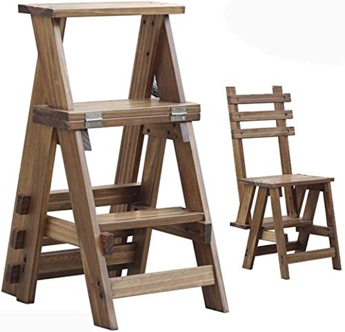 AISHANG - Taburete plegable para escaleras, 3 pasos, escalera de madera, para el hogar, interior o interior, silla de escalera de doble uso, color antiguo