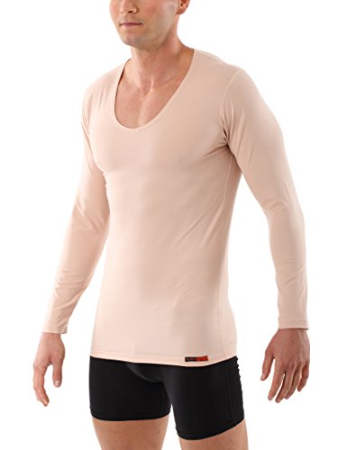 ALBERT KREUZ Camiseta Interior Invisible Color Carne/Piel/Beis de Manga Larga con Cuello de Pico y de algodón elástico 07/XL