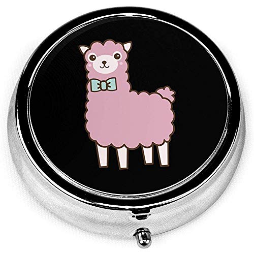 Alpaca Cute Logo Portable Round Silver Pill Box Pocket 3 Compartimento Medicine Case para bolsillo o monedero