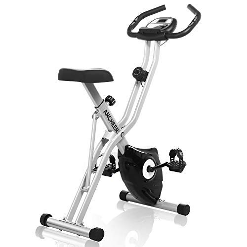 ANCHEER Bicicleta Estática Plegable Bicicleta de Ejercicio 10 Niveles de Resistencia Magnética, con App, Soporte para Tableta Capacidad de Peso:120kg (Gris)