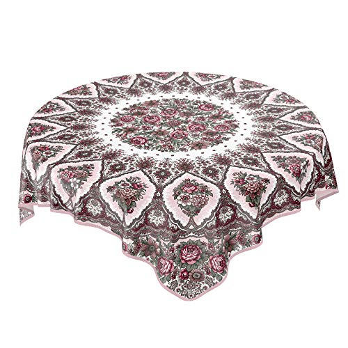 ANRO Mantel de hule encerado para mesas redondas, 136 x 136 cm, color rosa y lila