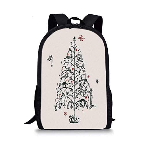 AOOEDM Backpack Elegante Bolso Escolar con Adornos navideños, Hadas con varitas y árbol, Estilo Dibujado a Mano con Corona y Medias para niños, 11 'L x 5' W x 17 'H