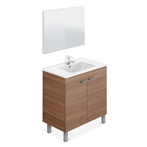 ARKITMOBEL - Mueble de baño LC, modulo 2 Puertas con Espejo Acabado en Color Nogal, Medidas: 80 cm (Largo) x 80 cm (Alto) x 45 cm (Fondo)