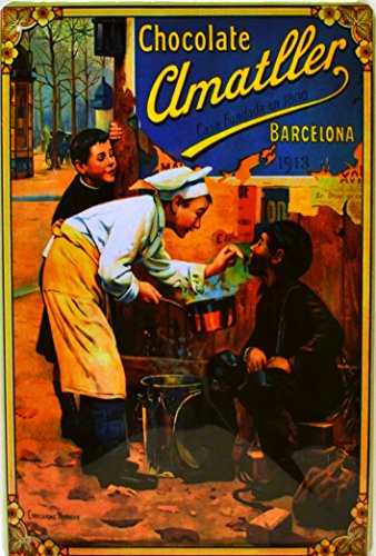 ART ESCUDELLERS Cartel Póster publicitario de Chapa metálica con diseño Retro Vintage de Catalunya/España. Tin Sign. 30 cm x 20 cm (Chocolates AMATLLER NIÑOS)