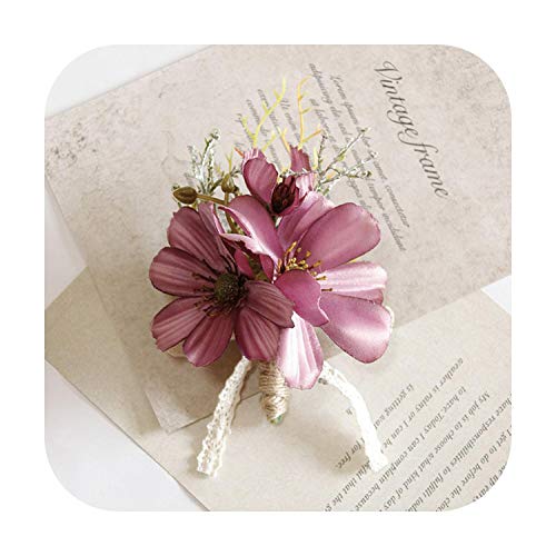 Arte flor nueva rosa púrpura blanco ramillete muñeca flor moda accesorios boda boda novia dama de honor flor pulsera Boutonniere-D-Corsage-