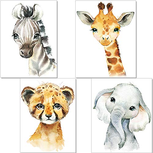 artpin® Juego de 4 imágenes decorativas para habitación infantil (tamaño DIN A4), diseño de animales africanos, elefante, tigre, jirafa, cebra (P35)