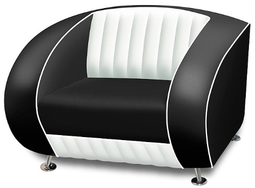 Bel Air Sillón americano estilo retro americano, sofá de diseño de los años 50, muebles para gastronomía, color negro y blanco