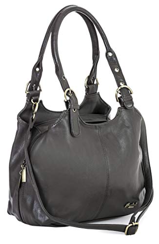Big Handbag Shop - Bolso bandolera para mujer, con correa larga y un pequeño colgante, color Gris, talla Einheitsgröße