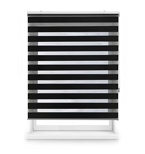 Blindecor LIRA - Estor enrollable de doble capa Noche y Día, Negro, 120 x 250 cm, ancho x largo