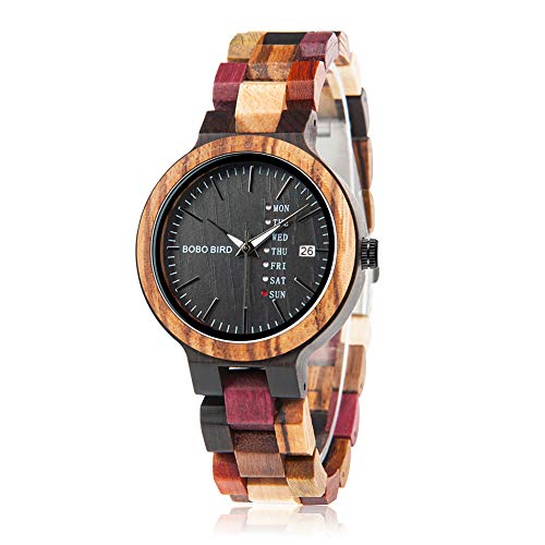 BOBO BIRD Reloj de pulsera analógico de cuarzo para mujer, de madera, hecho a mano, deportivo, informal, con caja de regalo
