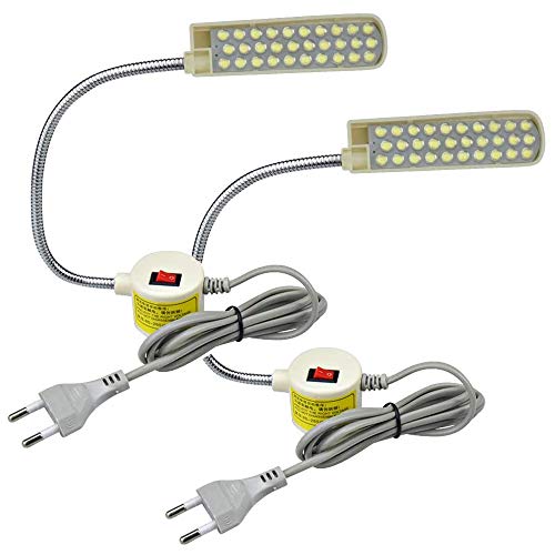 Bonlux 2-Unidades 30 LEDs 2W 180LM Lámpara Luz Fría para Máquina de Coser, con Cuello de Cisne Flexible, Base Magnética de Montaje, Luz para Trabajo Taller, Trabajos Artesanales o Manuales