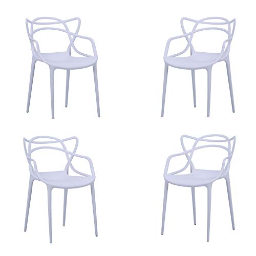 Butterfly, Pack de 4 sillas, Salón, Comedor, Escritorio, Cocina o Terraza, Acabado en Blanco, Medidas: 55 cm (Ancho) x 55 cm (Fondo) x 83 cm (Alto)