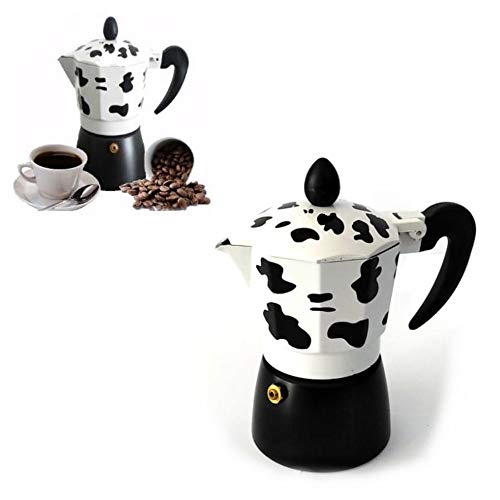 Cafetera con capacidad para 2 tazas con diseño en colores de vaca