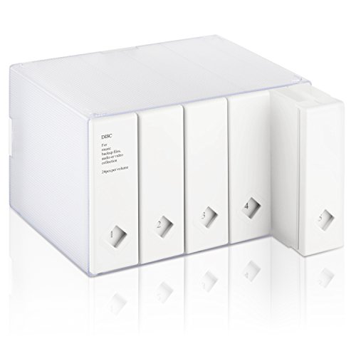 Caja de almacenamiento para CDs y DVDs de AhfuLife®, con colorido diseño, para ahorrar espacio blanco blanco 120 CDs