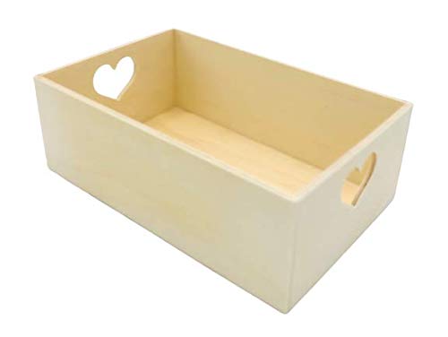 Caja de Madera con Asas en forma de Corazón Práctica Cesta guarda todo Abierta para Útiles de Hogar Cajón Organizador de Oficina Ideal escritorio color natural para decorar a su gusto y regalar (22cm)