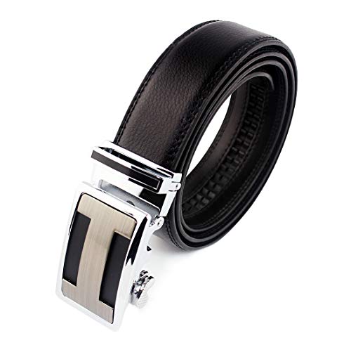 Cinturón Hombre Cuero Cinturones Piel con Hebilla Automática 6x4cm para Hombre, Ancho 35mm (Negro Mate, 125(108cm/42.52"))