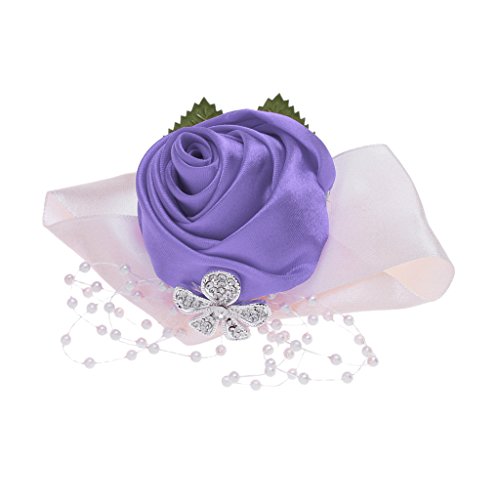 Colcolo Pulsera de Corpiño Color Crema Pulsera de Dama de Honor Pulsera de Flores de Cuentas - Púrpura, Individual