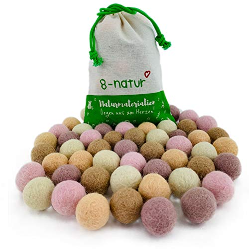 Colección llena de color de 50 bolas de fieltro "Suave Mix" de 2,2 cm de grosor, hechas de pura lana merino para elaborar guirnaldas, móviles y macetas, o solo para decoración.