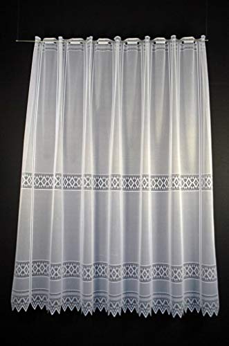 Cortina de media altura jacquard gráficamente altura 150 cm | Ancho de la cortina seleccionable por la cantidad comprada en pasos de 13 cm | Color: blanco | Cortinas cocina