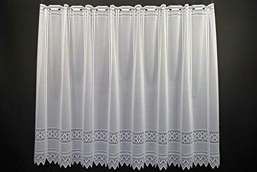 Cortina de media altura jacquard gráficamente altura 70 cm | Ancho de la cortina seleccionable por la cantidad comprada en pasos de 13 cm | Color: blanco | Cortinas cocina