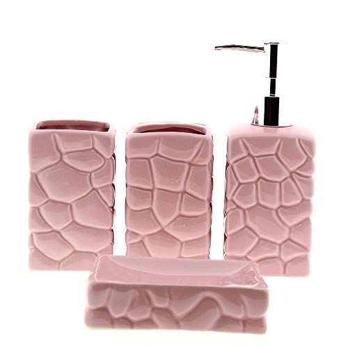 Cuco´S Nest Set de Baño de 4 Piezas de Ceramica. Conjunto de Accesorios de sobreponer para el Lavabo. Color Rosa