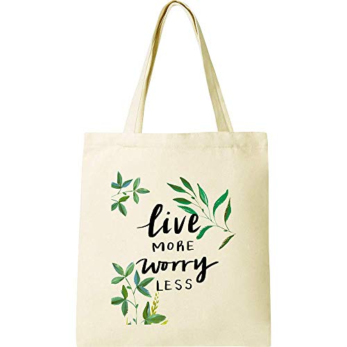 CUNYA Personalizar bolsa de lona de 38 x 40 cm, reutilizables, con flores, hermosas citas de tiempo, bolsas de algodón lavables para mujer, color beige (estilo 3)