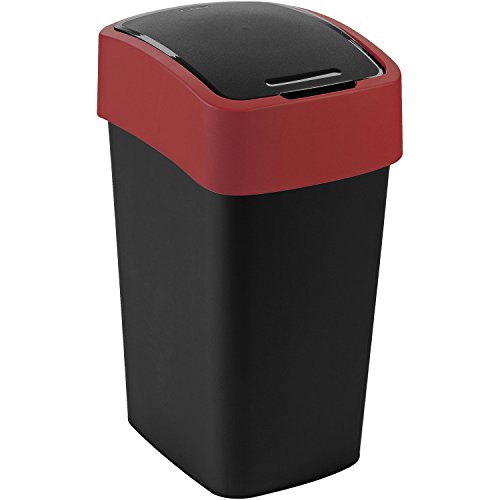CURVER 02171-879-00 Flip - Papelera de plástico (Dimensiones: 34 x 26 x 47 cm, Capacidad: 25 l), Color Negro/Rojo
