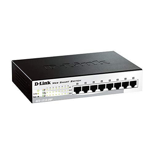 D-Link DES-1210-08P - Switch PoE 8 Puertos 10/100 Mbps (8 x PoE máx. 15.4W por Puerto hasta un Total 72 W máx.), Altura 1U, VLAN automática para Video vigilancia y telefonía IP