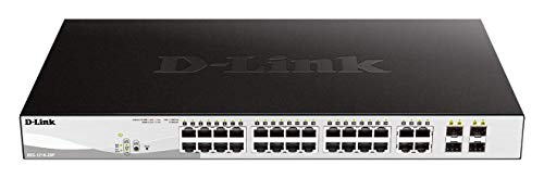 D-Link DGS-1210-28P - Switch PoE 24 Puertos Gigabit y 4 Puertos SFP Combo (24 x PoE Máx. 30W por Puerto hasta un Total 193W Máx.), Altura 1U, VLAN automática para Video vigilancia y Telefonía IP