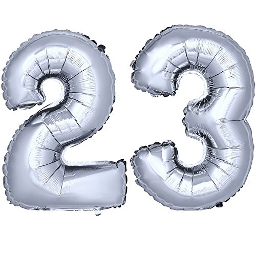 DekoRex® número Globo decoración cumpleaños Brillante para Aire en argentado 40cm de Alto No. 23
