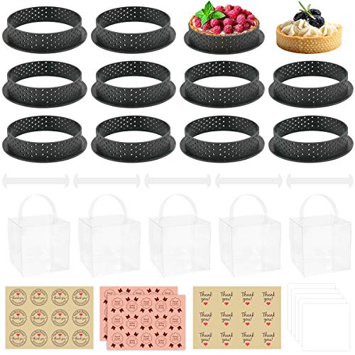 Digyssal - Lote de 10 moldes redondos para tarta, espuma perforada, forma redonda, espuma redonda, anillo de tarta con 5 cajas de embalaje y 4 pegatinas de sellado