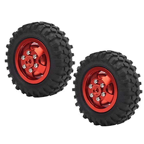 Dilwe Rueda de camión RC, neumático de Goma de 55 mm de diámetro, Llantas de aleación de Aluminio, Pieza de Repuesto Adecuada para Coche a Escala 1:10 RC(Rojo)