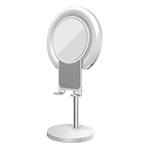Docooler Anillo de luz LED para maquillaje de escritorio, iluminación con soporte de espejo grande y soporte para teléfono móvil, efecto de luz suave para selfies, grabación de vídeo en directo