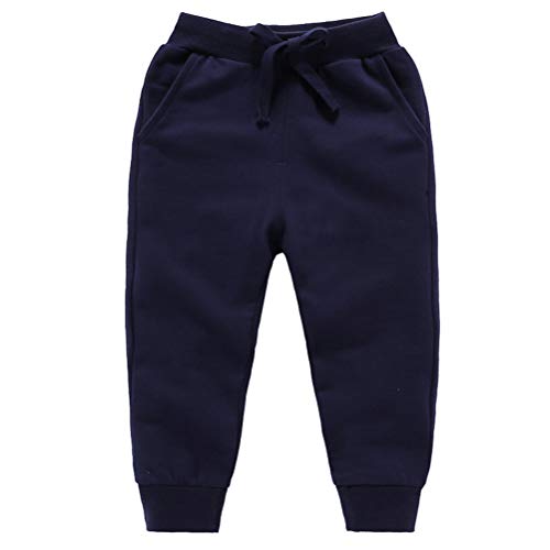 DQCUTE Pantalones Deportivos para Niños Niñas Pantalón Largos Elástico Cintura Pantalones de Chándal Joggers Algodón para Bebé Azul Oscuro 2-3 Años