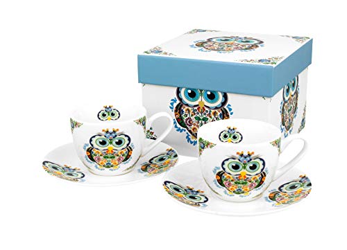 DUO Colección Secret Garden - Juego de 2 tazas de espresso con platillos de porcelana china, en caja de regalo, 110 ml