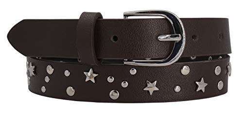 EANAGO Cinturón infantil 'Rockstar negro' para niñas (5-10 años, cintura 57-72 cm, cinturón medida 65 cm), con divertidos tachuelas, color negro marrón oscuro 65 cm