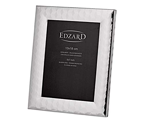 EDZARD Marco de fotos Faenza, 13 x 18 cm, bañado en plata, resistente al deslustre, con reverso de terciopelo, incluye 2 colgadores, para colgar y colgar