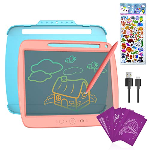 ERAY Tablet de Escritura para Niños LCD 9 Pulgadas Colorida, Semi-Transparente/8 Plantillas Regaladas/Doble Punta del Lápiz/USB Carga/Anti-Golpes/Función de Bloqueo, Color Rosa