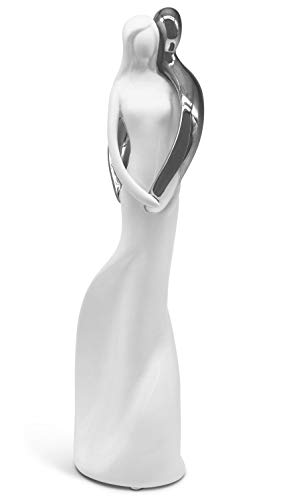Escultura "Afecto" - pareja de cerámica enamorada en blanco y plata como decoración - escultura moderna de 31cm de altura - figura como símbolo de amor y armonía - decoración ideal como regalo