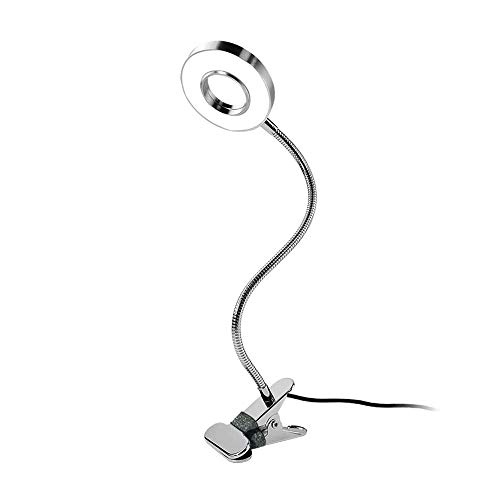 Eyocean Lámpara LED de lectura regulable con pinza para cabecero de cama, dormitorio, oficina, 3 modos y 10 niveles de intensidad, luz de pinza flexible, incluye adaptador CE, 7 W, color plateado