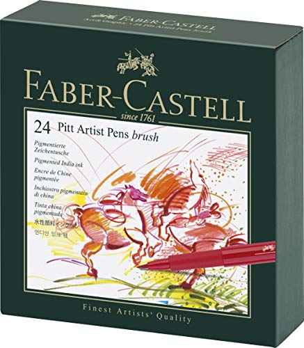Faber-Castell 167147 - Estuche estudio con 24 rotuladores Pitt punta de pincel, multicolor