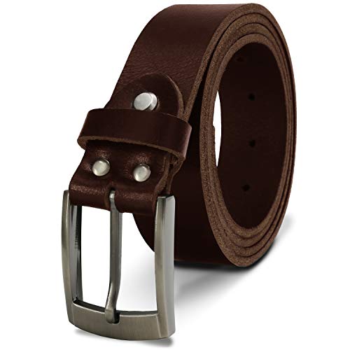Fa.Volmer ® cinturón de cuero de búfalo para hombre/mujer, color negro y marrón; 35 mm de ancho y ajustable / # Jens-35 mm (marrón, 120cm (Cintura 105cm))
