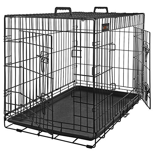 FEANDREA Jaula Metálica para Perros, Transportín Plegable para Mascotas, XL 91 x 58 x 64 cm, Negro PPD36H