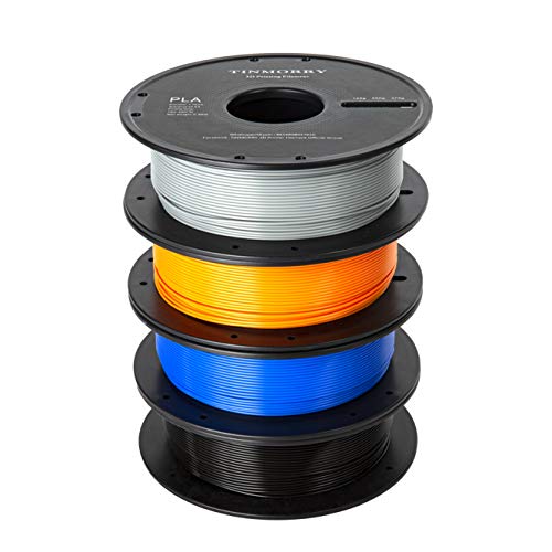 Filamento PLA 1,75 mm, TINMORRY Materiales de Impresión 3D Filamento, 500g por bobina, 4 bobinas, Negro + Gris + Azul real + Naranja